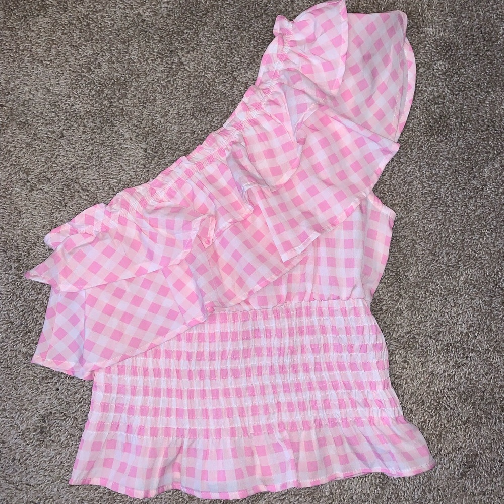 One Shoulder Gingham Top